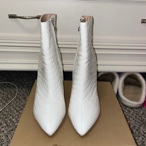 White Croc-Embossed Ankle Boots